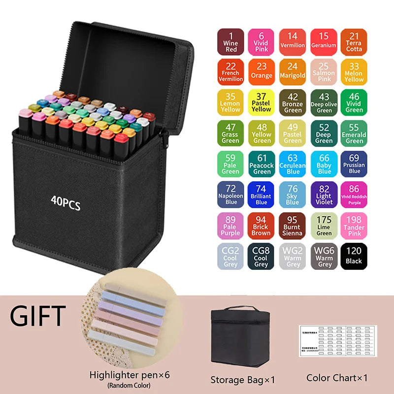 24/40/48 Colors Alcohol Drawing Markers Dual Tip Permanent Art Sketch Markers for Illustration School Supplied