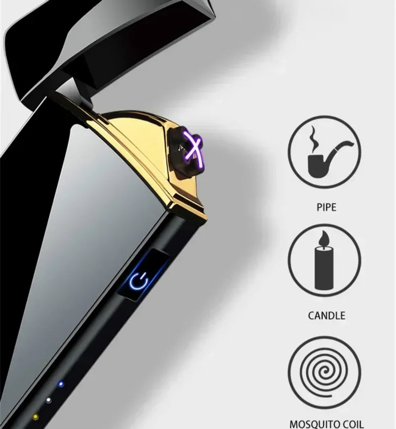 Hot Electric Metal Lighter Double Arc Flameless Plasma Windproof Lighter USB Rechargeable LED Power Display Touch Sensor